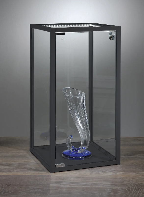 Petite vitrine verticale KL36VA - aluminium laqué noir - structure moderne en verre trempé avec serrure_0