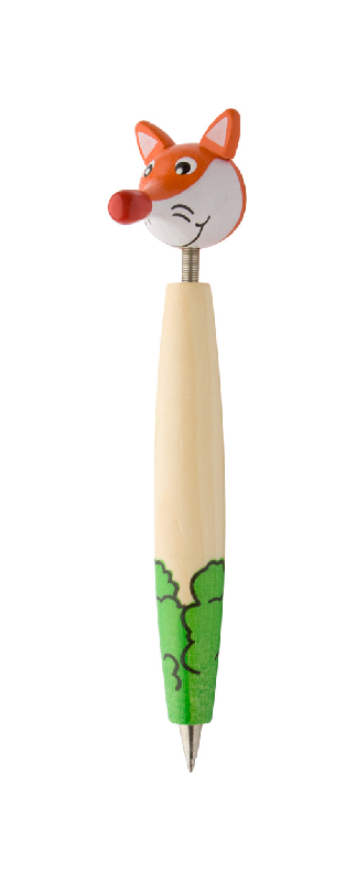 Stylo à bille amusant avec animal - Renard - Corps beige - Encre bleue_0