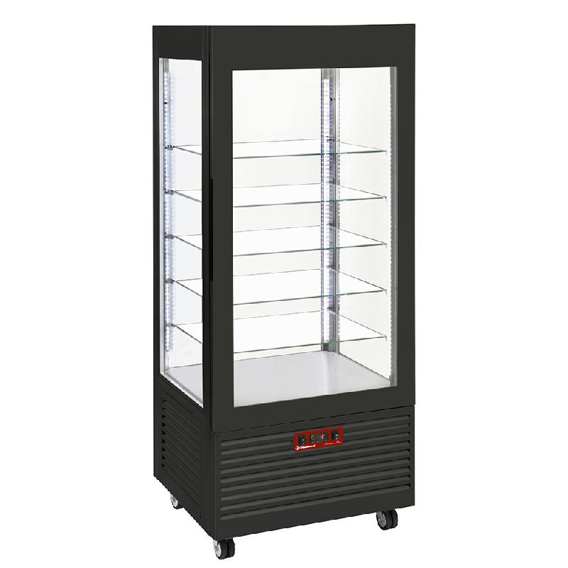 Vitrine réfrigérée 4 faces panoramique - T° positive 2° à 10°C - 5 étagères en verre ventilée - 480L noire - INN/VN-B9-R2_0
