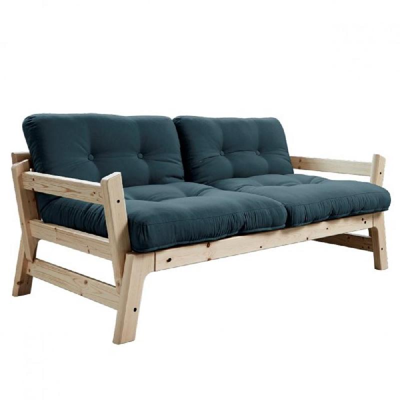 BANQUETTE CONVERTIBLE FUTON STEP PIN MASSIF COLORIS BLEU PÉTROLE COUCHAGE 70*200 CM._0