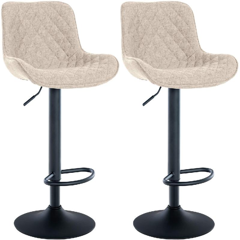 Décoshop26 - Lot de 2 tabourets de bar réglable et pivotant assise en tissu taupe pieds métal noir TDB10609 - noir 3000392069606_0