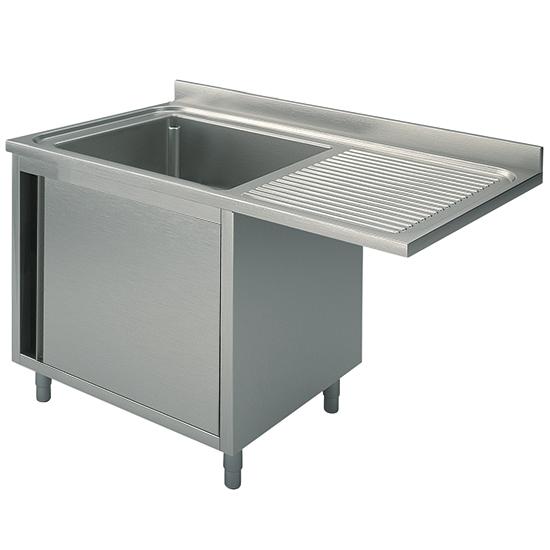 Plonge inox sur armoire avec porte battante, place pour lave-vaisselle, 1 bac à gauche, 1400x700 mm - GLA0041_0