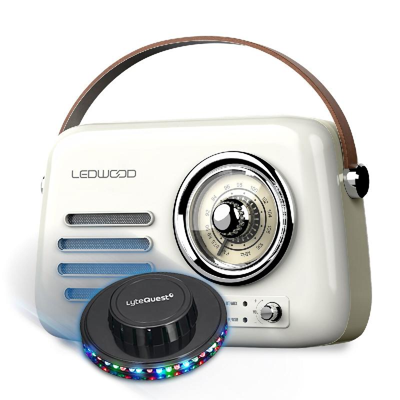Radio Vintage portable Ledwood ALMA, FM, Bluetooth 5.3 Entrée USB, Puissance 30W Batterie 1500mAh - Retro Vintage Blanc OVNI LED - 3666638035653_0