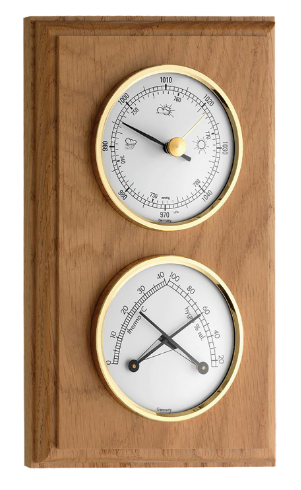 Station météo mécanique extérieure en noyer/abs aspect laiton -  thermo/hygro/baromètre #8701t