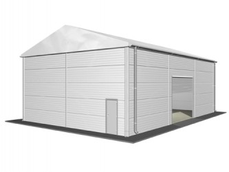 Tente de stockage fermée / structure fixe en aluminium et acier / couverture multi-éléments en composite pvc / porte / fenêtre / système d'éclairage_0