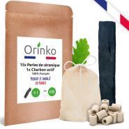 Charbon actif 100% français - Orinko - Pack 1 charbon et 15 perles de céramique pour filtration d'eau_0