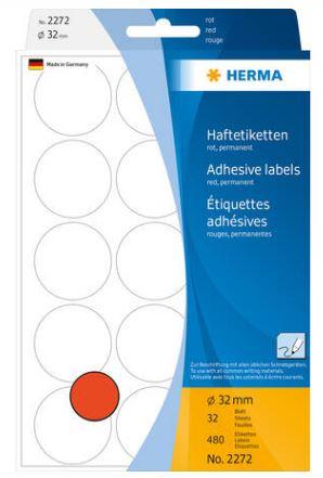 Étiquette/pastille ronde de couleur ø 32 mm - adhésion permanente - 2272 - rouge - 480 étiquettes_0
