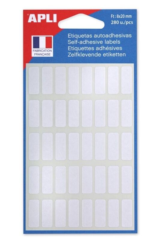 Apli Lot de 5 Etui de 280 étiquettes adhésives blanches, format 8 x 20 mm (7 feuilles / cdt) - 3270241119176_0