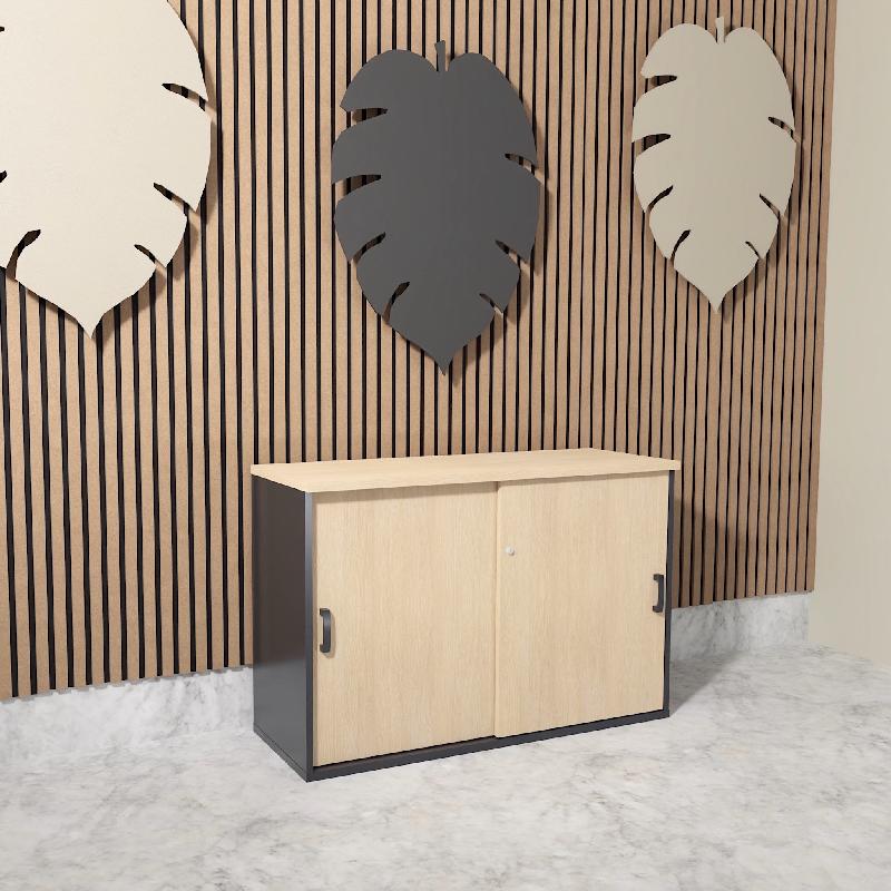 Armoire basse à portes coulissantes Mobel Linea. - 100, Gris anthracite, Chêne moyen_0