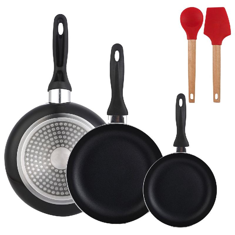 BERGNER - Set de 3 poêles 16/20/24 en aluminium pressé couleur Noir avec Ensemble de 2 Ustensiles de Cuisine EXCALIBUR - PK9953_0