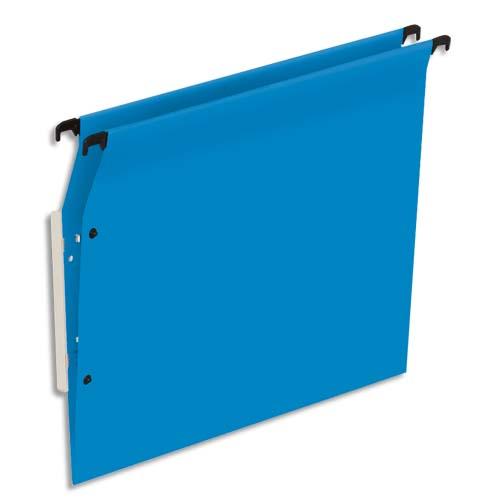 BOÎTE DE 25 DOSSIERS SUSPENDUS ARMOIRE EN KRAFT 220G. FOND V, VOLET AGRAFAGE + PRESSION. BLEU