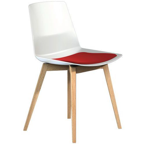CHAISE CLUE PIEDS BOIS COQUE BLANCHE COUSSIN ROUGE - QUADRIFOGLIO