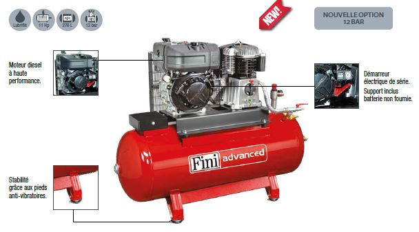 Compresseur thermique diesel fixe - 11 HP - Réservoir 270 à 500 L - 57 m³/h_0