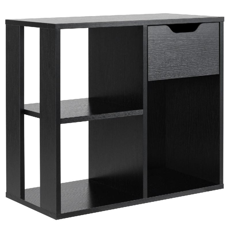 COSTWAY Bibliothèque en bois, étagère cubique avec tiroir et 3 compartiments, étagère de bureau, séparateur de pièce - noir Bois manufacturé VH32068PW_0
