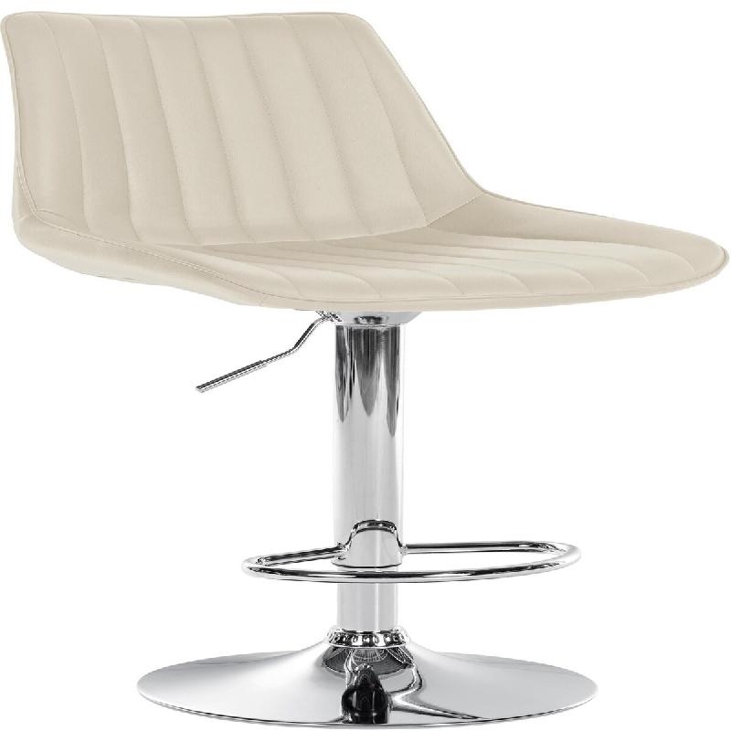 Décoshop26 - Tabouret de bar x1 réglable en hauteur pivotant à 360° assise en similicuir crème couture verticale pied métal chromé 10_0006558 -_0