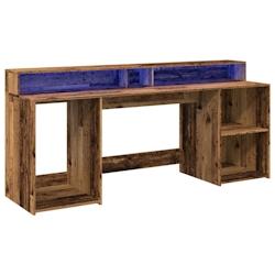 Helloshop26 - Bureau table poste de travail meuble d'ordinateur informatique étude avec lumières LED vieux bois bois d'ingénierie 02_0023437 - 3000_0