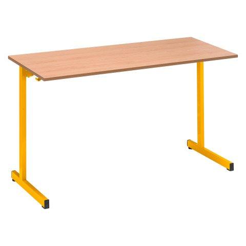 LOT DE 2 - TABLE SCOLAIRE 2 PLACES L.130 CM PLATEAU HÊTRE - TAILLE 5 POUR CE2/CM1 PIÈTEMENT JAUNE