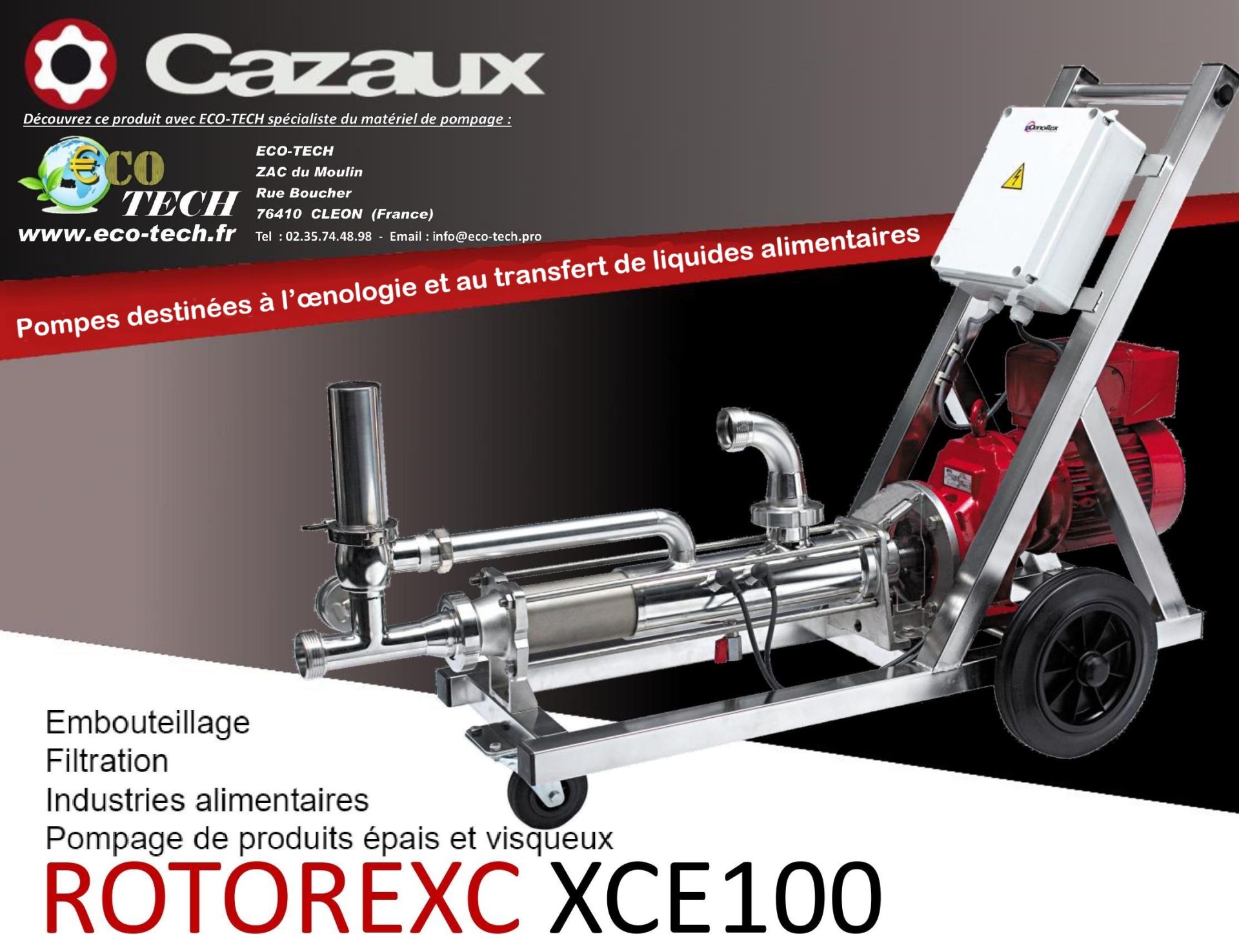 Pompe à vis excentrée Rotorexc XCE100 Cazaux Rotorflex - Embouteillage et filtration alimentaire_0