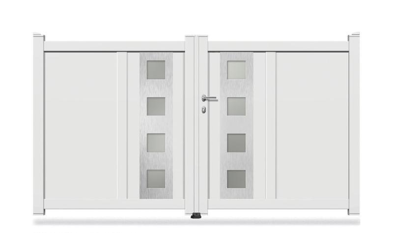Portail battant aluminium modèle OPC-314 - profilés thermolaqués, panneaux sandwich_0