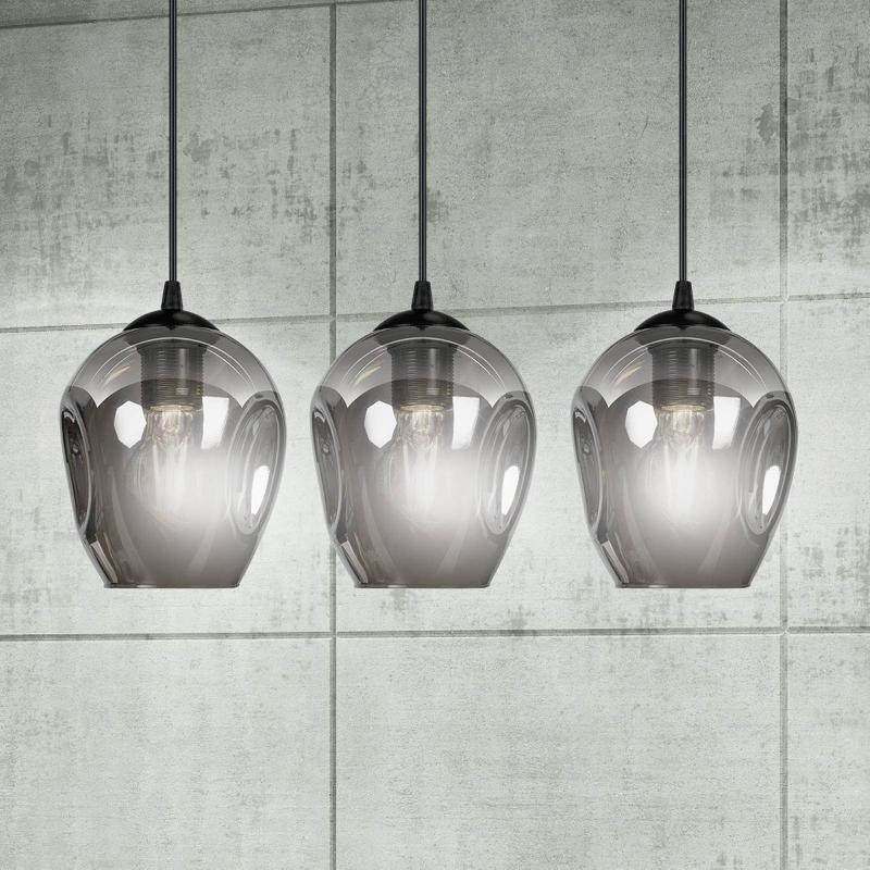 EMIBIG LIGHTING SUSPENSION STARLA DROITE 3 LAMPES VERRE GRAPHITE