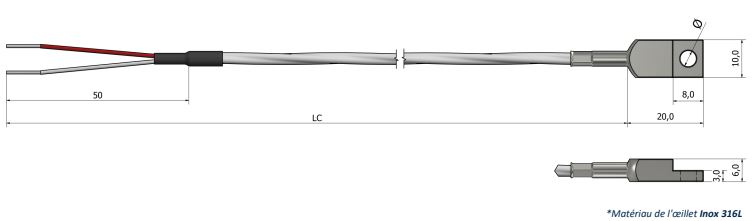 Thermistance de surface - Œillet renforcé HS02 - PTC/NTC compatibles, câbles résistants haute température_0