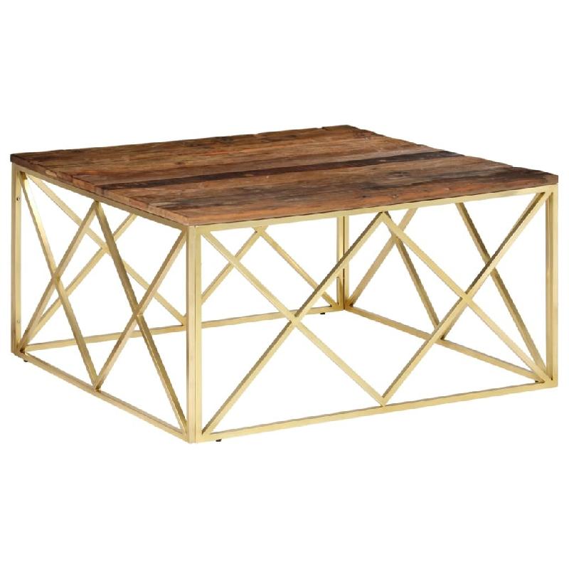 VidaXL Table basse doré acier inoxydable et bois de mélèze massif Modèle Majesté Plus - 349982_0