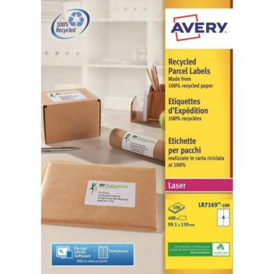 Avery LR7169 Etiquettes auto-adhésives d'adresses recyclées, 99,1 X 139 mm - 100 feuilles, 4 étiquettes par feuilles A4 - Blanches - paquet 400 unités_0