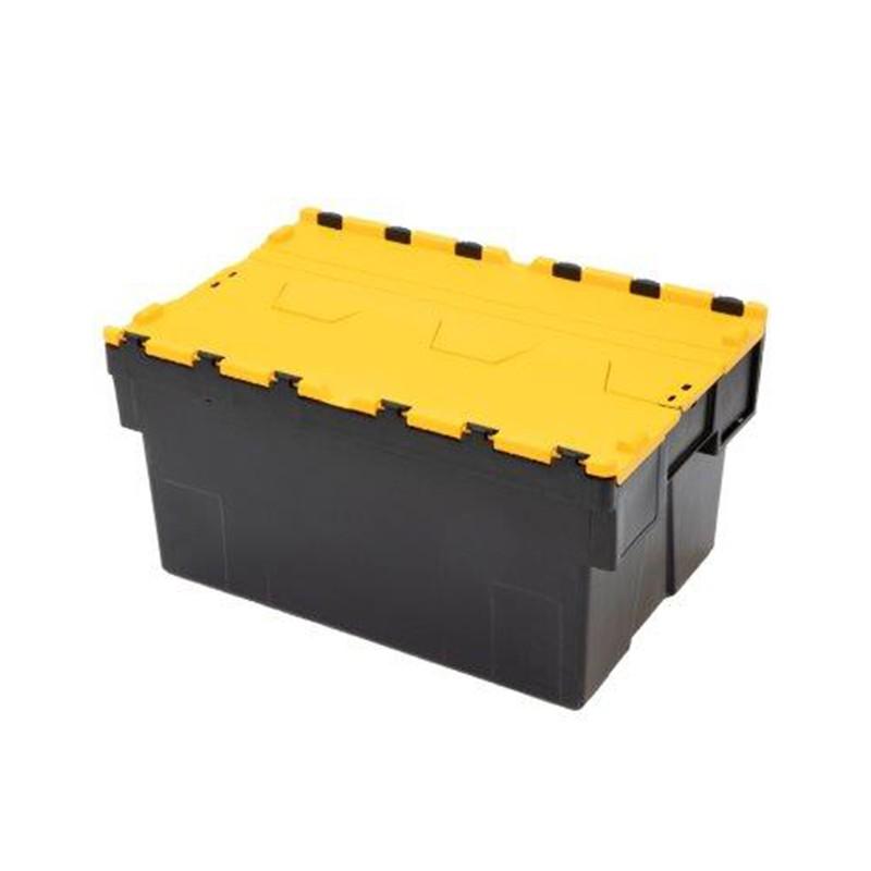 Bac navette plastique 600 x 400 x 310 mm - 52L - Couvercle jaune amovible - Rolléco_0