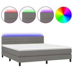 Décoshop26 - Lit LED avec sommier, tête de lit réglable et matelas 160x200 cm en tissu gris foncé - TDL0208335_0