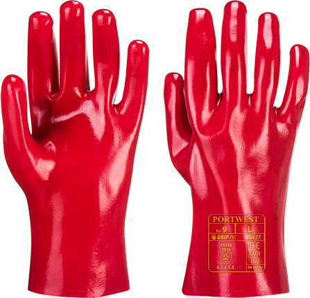 Gant PVC rouge A427 - XL - Certifié CE - Résistance à l'abrasion et à la déchirure - 27 cm_0