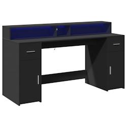 Helloshop26 - Bureau table poste de travail meuble d'ordinateur informatique étude avec lumières LED 160 x 55 x 91 cm bois 02_0023431 - 3000214324494_0
