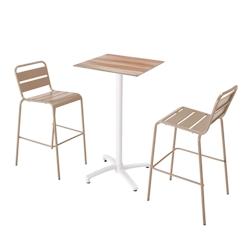 Oviala Business Ensemble table haute stratifié chêne foncé et 2 chaises hautes taupe - gris 110583_0