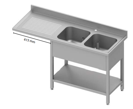 Plonge inox 2 bacs avec passage lave-vaisselle  à droite 1600x700x900 - 934917160_0