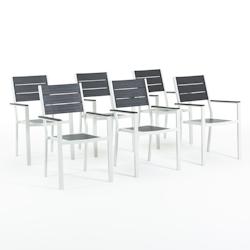 RATTATAN Set de 6 chaises d'extérieur, jardin, empilables avec accoudoirs, structure en acier peint et assise en polyéthylène à lames effet bois -_0