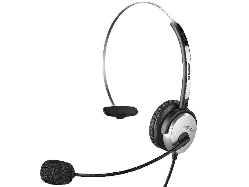 SANDBERG MiniJack Mono Headset Saver - Casque arceau monophonique avec connecteur 3,5 mm, noir et argent_0