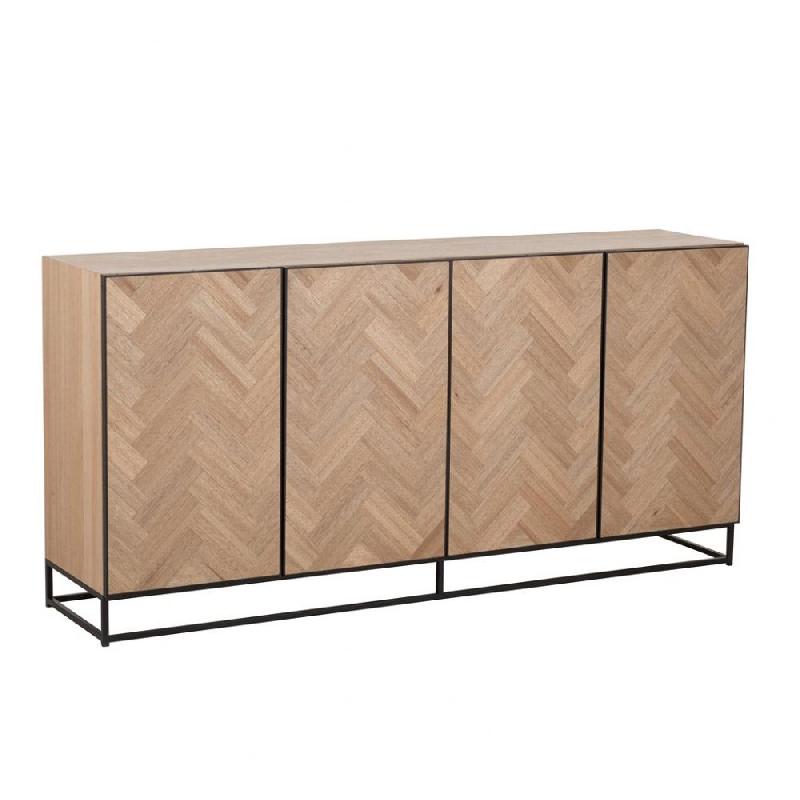 Buffet MOUNIE 4 portes - motifs chevron naturel clair - pieds métal noir - style industriel_0