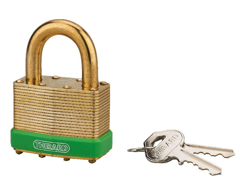 Cadenas à clé Green Adventure 50 mm - corps à lamelles laiton - anse et mécanisme à goupilles - marque Thirard_0