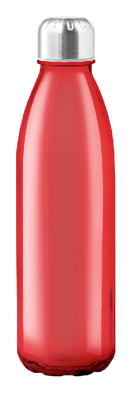 Gourde en verre transparent - bouteille 650 ml avec bouchon en inox - couleur rouge_0