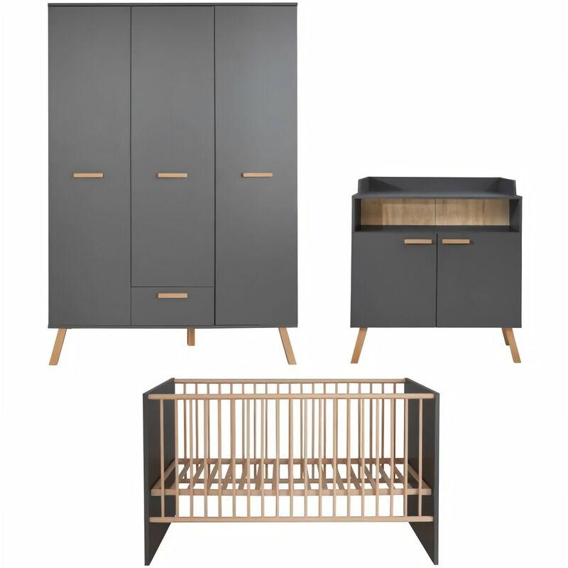 LES TENDANCES - CHAMBRE BÉBÉ MATHYS LIT 70 X 140 CM AVEC COMMODE À LANGER GRIS ET CHÊNE