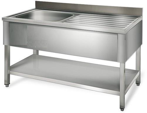Plonge inox 1m20 - profondeur 60cm - cuve à gauche avec étagère inférieure et dosseret_0