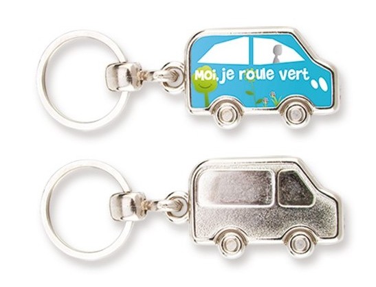 Porte-clés en métal - Forme voiture - Taille 38 mm x 20 mm - Impression quadri_0