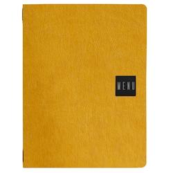 Set 12 porte-menu A4 Stil Casa, polyuréthane, 24,3x31,6 cm, 3 enveloppes plastiques, élastique, jaune ocre. - PM2C-OCD-MN-SN_0