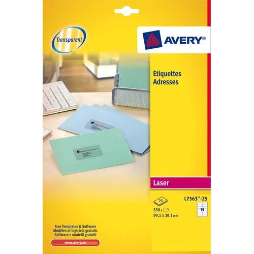 Avery pochette de 350 étiquettes laser invisible 99.1x38.1 l7563-25_0