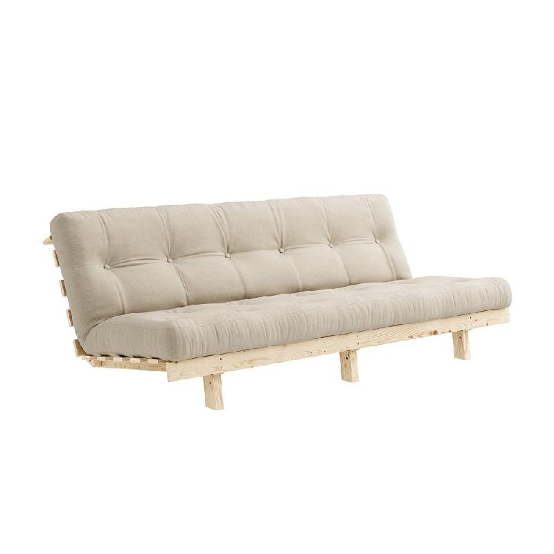 Banquette convertible futon Lean Pin beige - Couchage 130x190 cm - Structure en pin massif_0