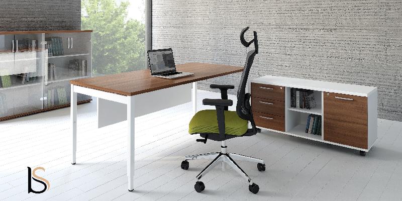 Bureau rectangulaire OGI Y - MDD - Blanc 9010, 140, Noyer_1
