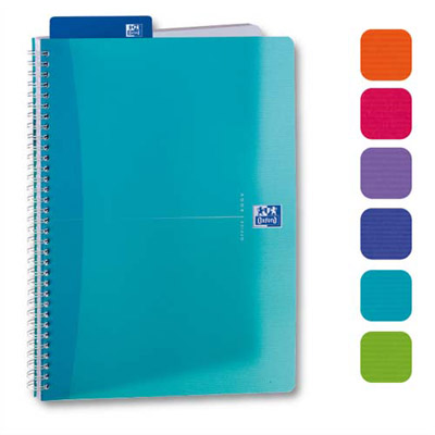 CAHIER OXFORD MY COLOURS - RELIURE SPIRALES - A4 - 180 PAGES - LIGNE 7MM - COUVERTURES POLYPRO ASSORTIES
