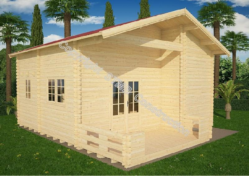 Chalet en bois plain-pied nice 40m / madrier 44 mm / 40 m² / toit double pente_0