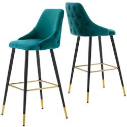 Décoshop26 - 2x tabourets de bar en velours pétrole avec dossier capitonné et repose-pieds métal noir et or TDB09209 - noir 3001088869609_0