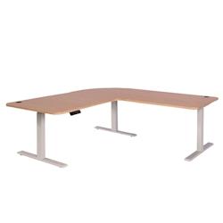 Décoshop26 - Bureau d'angle table d'ordinateur réglable en hauteur électriquement 178 x 178 cm HDF marron clair pieds acier blanc 04_0006029 - marr_0