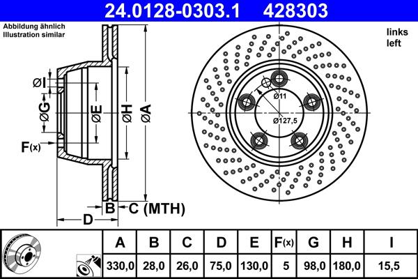 Disque de frein ATE 428303 - arrière - poinçonné/ventilé_0